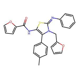 N-[(2Z)-3-(furan-2-ylmethyl)-4-(4-methylphenyl)-2-(phenylimino)-2,3-dihydro-1,3-thiazol-5-yl]furan-2-carboxamide structure