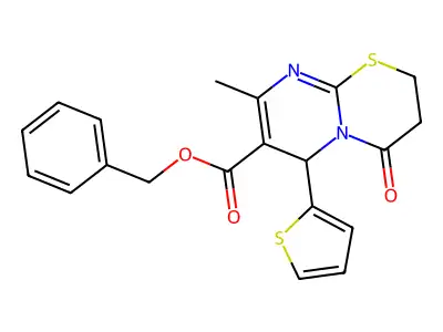 benzyl 8-methyl-4-oxo-6-thien-2-yl-3,4-dihydro-2H,6H-pyrimido[2,1-b][1,3]thiazine-7-carboxylate structure