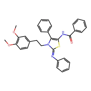 N-[(2E)-3-[2-(3,4-dimethoxyphenyl)ethyl]-4-phenyl-2-(phenylimino)-2,3-dihydro-1,3-thiazol-5-yl]benzamide structure