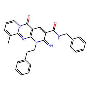 N-benzyl-2-imino-10-methyl-5-oxo-1-(2-phenylethyl)-1,5-dihydro-2H-dipyrido[1,2-a:2',3'-d]pyrimidine-3-carboxamide structure