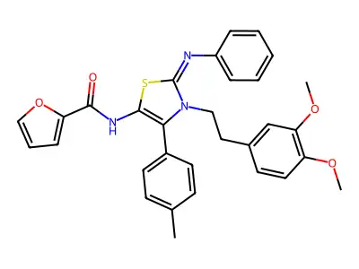N-[(2E)-3-[2-(3,4-dimethoxyphenyl)ethyl]-4-(4-methylphenyl)-2-(phenylimino)-2,3-dihydro-1,3-thiazol-5-yl]furan-2-carboxamide structure