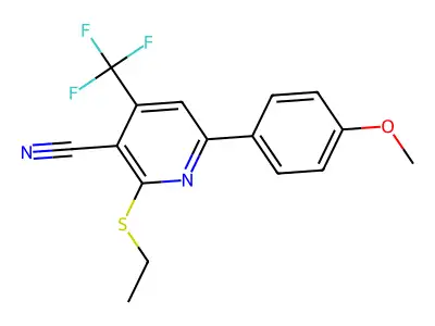 2-(Ethylthio)-6-(4-methoxyphenyl)-4-(trifluoromethyl)nicotinonitrile structure