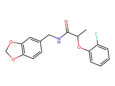 N-(1,3-benzodioxol-5-ylmethyl)-2-(2-fluorophenoxy)propanamide structure