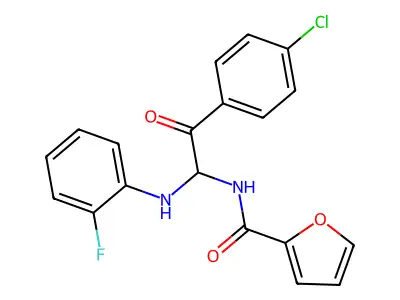 N-[2-(4-chlorophenyl)-1-[(2-fluorophenyl)amino]-2-oxoethyl]furan-2-carboxamide structure