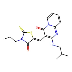 2-[(2-methylpropyl)amino]-3-[(Z)-(4-oxo-3-propyl-2-thioxo-1,3-thiazolidin-5-ylidene)methyl]-4H-pyrido[1,2-a]pyrimidin-4-one structure