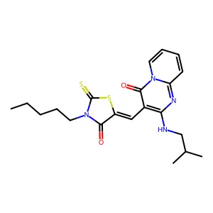 2-[(2-methylpropyl)amino]-3-[(Z)-(4-oxo-3-pentyl-2-thioxo-1,3-thiazolidin-5-ylidene)methyl]-4H-pyrido[1,2-a]pyrimidin-4-one structure