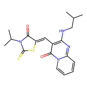 5-{(Z)-1-[2-(isobutylamino)-4-oxo-4H-pyrido[1,2-a]pyrimidin-3-yl]methylidene}-3-isopropyl-2-thioxo-1,3-thiazolan-4-one structure
