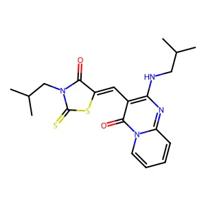 3-isobutyl-5-{(Z)-1-[2-(isobutylamino)-4-oxo-4H-pyrido[1,2-a]pyrimidin-3-yl]methylidene}-2-thioxo-1,3-thiazolan-4-one structure