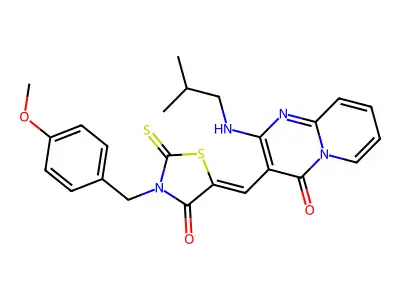 3-{(Z)-[3-(4-methoxybenzyl)-4-oxo-2-thioxo-1,3-thiazolidin-5-ylidene]methyl}-2-[(2-methylpropyl)amino]-4H-pyrido[1,2-a]pyrimidin-4-one structure