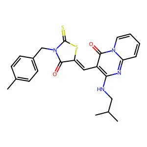 3-{(Z)-[3-(4-methylbenzyl)-4-oxo-2-thioxo-1,3-thiazolidin-5-ylidene]methyl}-2-[(2-methylpropyl)amino]-4H-pyrido[1,2-a]pyrimidin-4-one structure