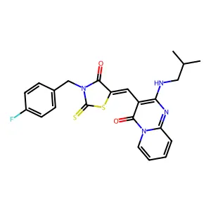 3-{(Z)-[3-(4-fluorobenzyl)-4-oxo-2-thioxo-1,3-thiazolidin-5-ylidene]methyl}-2-[(2-methylpropyl)amino]-4H-pyrido[1,2-a]pyrimidin-4-one structure