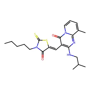 9-methyl-2-[(2-methylpropyl)amino]-3-[(Z)-(4-oxo-3-pentyl-2-thioxo-1,3-thiazolidin-5-ylidene)methyl]-4H-pyrido[1,2-a]pyrimidin-4-one structure