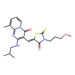 3-{(Z)-[3-(3-methoxypropyl)-4-oxo-2-thioxo-1,3-thiazolidin-5-ylidene]methyl}-9-methyl-2-[(2-methylpropyl)amino]-4H-pyrido[1,2-a]pyrimidin-4-one structure