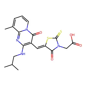 [(5Z)-5-({9-methyl-2-[(2-methylpropyl)amino]-4-oxo-4H-pyrido[1,2-a]pyrimidin-3-yl}methylidene)-4-oxo-2-thioxo-1,3-thiazolidin-3-yl]acetic acid structure