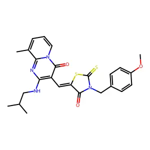 3-{(Z)-[3-(4-methoxybenzyl)-4-oxo-2-thioxo-1,3-thiazolidin-5-ylidene]methyl}-9-methyl-2-[(2-methylpropyl)amino]-4H-pyrido[1,2-a]pyrimidin-4-one structure