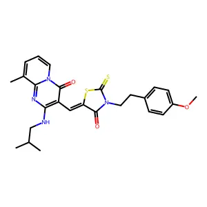 3-[(Z)-{3-[2-(4-methoxyphenyl)ethyl]-4-oxo-2-thioxo-1,3-thiazolidin-5-ylidene}methyl]-9-methyl-2-[(2-methylpropyl)amino]-4H-pyrido[1,2-a]pyrimidin-4-one structure