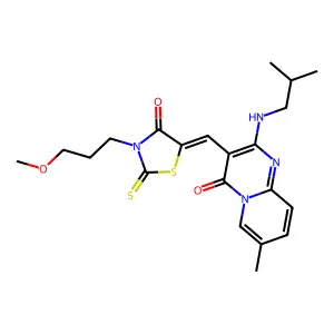 3-{(Z)-[3-(3-methoxypropyl)-4-oxo-2-thioxo-1,3-thiazolidin-5-ylidene]methyl}-7-methyl-2-[(2-methylpropyl)amino]-4H-pyrido[1,2-a]pyrimidin-4-one structure