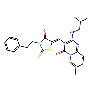 (Z)-5-((2-(isobutylamino)-7-methyl-4-oxo-4H-pyrido[1,2-a]pyrimidin-3-yl)methylene)-3-phenethyl-2-thioxothiazolidin-4-one structure