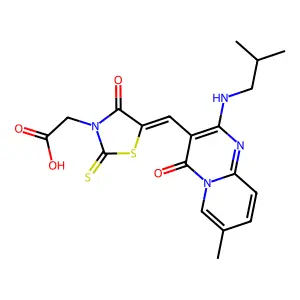 [(5Z)-5-({7-methyl-2-[(2-methylpropyl)amino]-4-oxo-4H-pyrido[1,2-a]pyrimidin-3-yl}methylidene)-4-oxo-2-thioxo-1,3-thiazolidin-3-yl]acetic acid structure