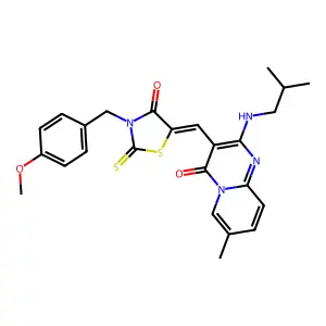 3-{(Z)-[3-(4-methoxybenzyl)-4-oxo-2-thioxo-1,3-thiazolidin-5-ylidene]methyl}-7-methyl-2-[(2-methylpropyl)amino]-4H-pyrido[1,2-a]pyrimidin-4-one structure