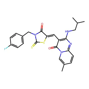3-{(Z)-[3-(4-fluorobenzyl)-4-oxo-2-thioxo-1,3-thiazolidin-5-ylidene]methyl}-7-methyl-2-[(2-methylpropyl)amino]-4H-pyrido[1,2-a]pyrimidin-4-one structure