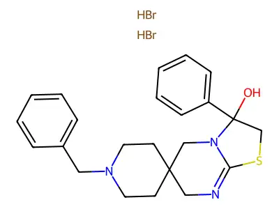 Spiro(piperidine-4,6'(7'H)-(5H)thiazolo(3,2-a)pyrimidin)-3'-ol, 2',3'-dihydro-3'-phenyl-1-(phenylmethyl)-, dihydrobromide structure