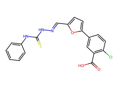 2-Chloro-5-[5-[(phenylthiocarbamoylhydrazono)methyl]-2-furyl]benzoic acid structure