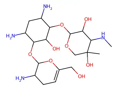 O-2-Amino-2,3,4-trideoxy-alpha-D-glycero-hex-4-enopyranosyl(1-4)garamine structure