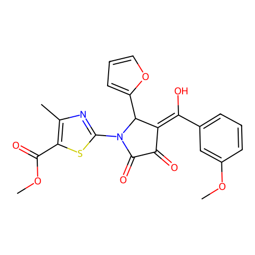 methyl 2-(2-(furan-2-yl)-4-hydroxy-3-(3-methoxybenzoyl)-5-oxo-2,5-dihydro-1H-pyrrol-1-yl)-4-methylthiazole-5-carboxylate structure