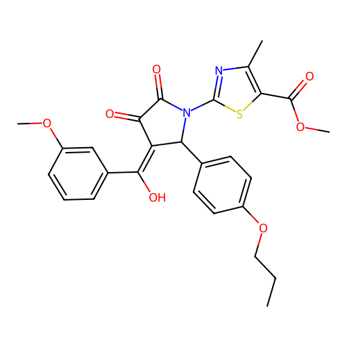 methyl 2-(3-hydroxy-4-(3-methoxybenzoyl)-2-oxo-5-(4-propoxyphenyl)-2,5-dihydro-1H-pyrrol-1-yl)-4-methylthiazole-5-carboxylate structure