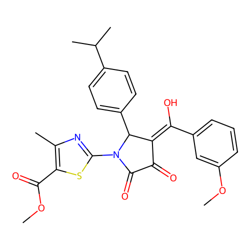 methyl 2-(3-hydroxy-5-(4-isopropylphenyl)-4-(3-methoxybenzoyl)-2-oxo-2,5-dihydro-1H-pyrrol-1-yl)-4-methylthiazole-5-carboxylate structure