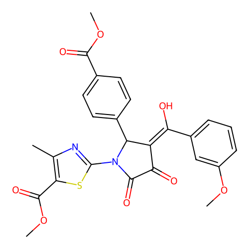 methyl 2-(3-hydroxy-4-(3-methoxybenzoyl)-5-(4-(methoxycarbonyl)phenyl)-2-oxo-2,5-dihydro-1H-pyrrol-1-yl)-4-methylthiazole-5-carboxylate structure