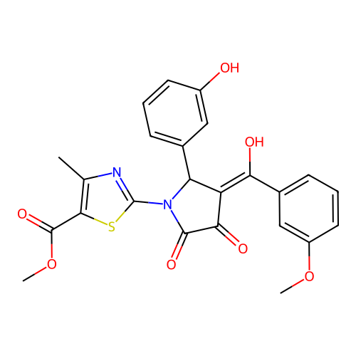 methyl 2-(3-hydroxy-5-(3-hydroxyphenyl)-4-(3-methoxybenzoyl)-2-oxo-2,5-dihydro-1H-pyrrol-1-yl)-4-methylthiazole-5-carboxylate structure