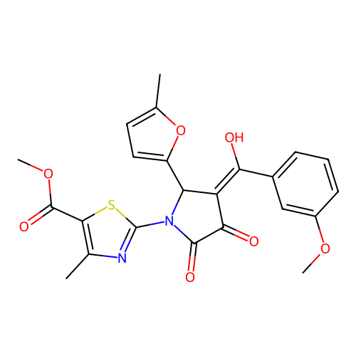 methyl 2-(3-hydroxy-4-(3-methoxybenzoyl)-5-(5-methylfuran-2-yl)-2-oxo-2,5-dihydro-1H-pyrrol-1-yl)-4-methylthiazole-5-carboxylate structure