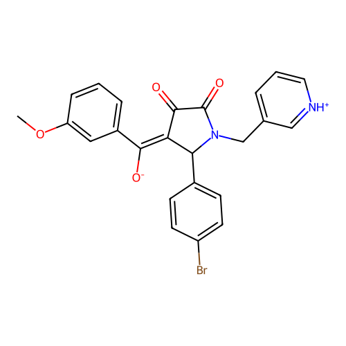 (E)-[2-(4-bromophenyl)-4,5-dioxo-1-(pyridin-1-ium-3-ylmethyl)pyrrolidin-3-ylidene]-(3-methoxyphenyl)methanolate structure