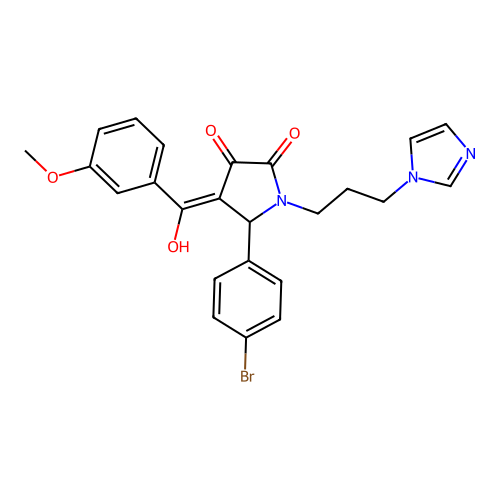 (4E)-5-(4-bromophenyl)-4-[hydroxy-(3-methoxyphenyl)methylidene]-1-(3-imidazol-1-ylpropyl)pyrrolidine-2,3-dione structure