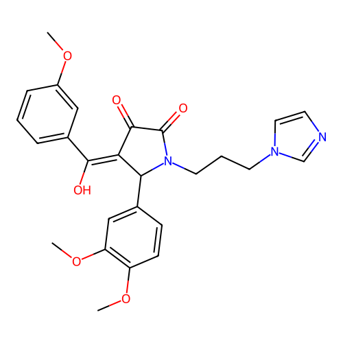 (4E)-5-(3,4-dimethoxyphenyl)-4-[hydroxy-(3-methoxyphenyl)methylidene]-1-(3-imidazol-1-ylpropyl)pyrrolidine-2,3-dione structure