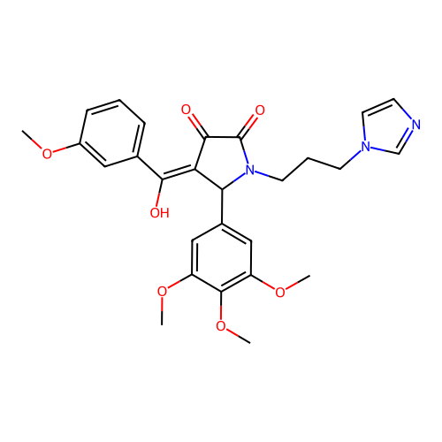 (4E)-4-[hydroxy-(3-methoxyphenyl)methylidene]-1-(3-imidazol-1-ylpropyl)-5-(3,4,5-trimethoxyphenyl)pyrrolidine-2,3-dione structure