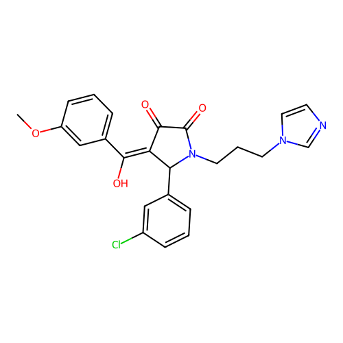(4E)-5-(3-chlorophenyl)-4-[hydroxy-(3-methoxyphenyl)methylidene]-1-(3-imidazol-1-ylpropyl)pyrrolidine-2,3-dione structure