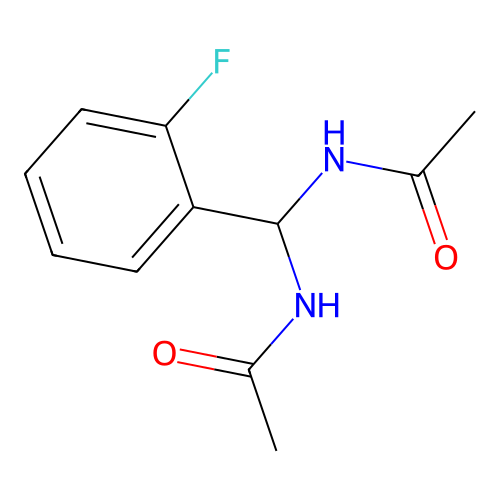 N-[acetamido-(2-fluorophenyl)methyl]acetamide structure