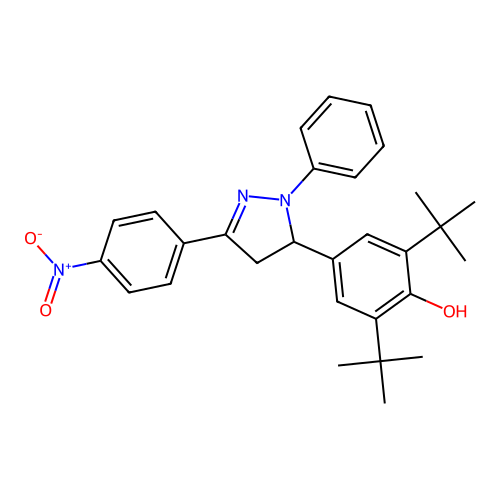 2,6-di-tert-butyl-4-[3-(4-nitrophenyl)-1-phenyl-4,5-dihydro-1H-pyrazol-5-yl]phenol structure