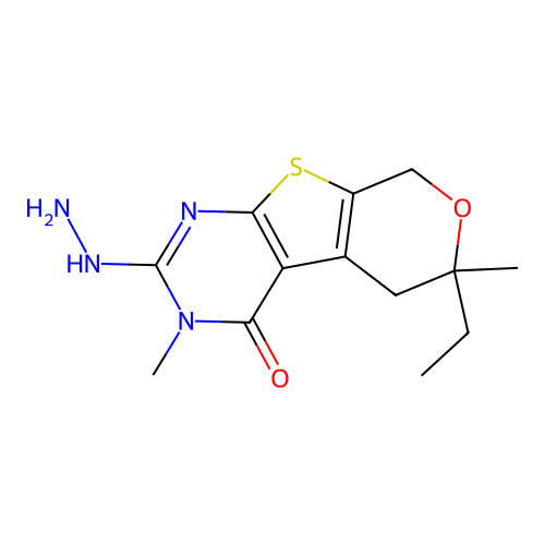 6-Ethyl-2-hydrazino-3,6-dimethyl-3,5,6,8-tetrahydro-pyrano[4',3':4,5]thieno[2,3-d]pyrimidin-4-one structure