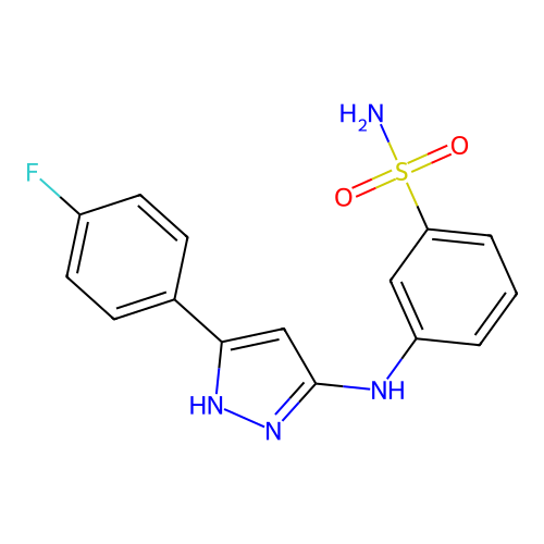 3-{[3-(4-fluorophenyl)-1H-pyrazol-5-yl]amino}benzene-1-sulfonamide structure