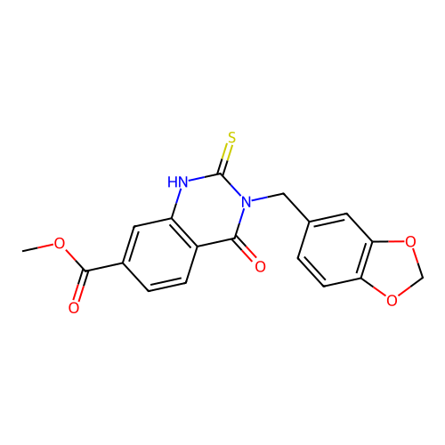 methyl 3-(1,3-benzodioxol-5-ylmethyl)-4-oxo-2-thioxo-1,2,3,4-tetrahydroquinazoline-7-carboxylate structure