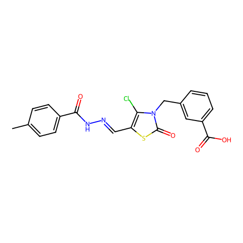 3-{4-Chloro-5-[(4-methyl-benzoyl)-hydrazonomethyl]-2-oxo-thiazol-3-ylmethyl}-benzoic acid structure