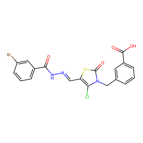 (E)-3-((5-((2-(3-bromobenzoyl)hydrazono)methyl)-4-chloro-2-oxothiazol-3(2H)-yl)methyl)benzoic acid structure