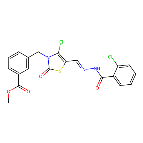 (E)-methyl 3-((4-chloro-5-((2-(2-chlorobenzoyl)hydrazono)methyl)-2-oxothiazol-3(2H)-yl)methyl)benzoate structure