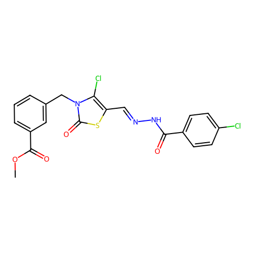 (E)-methyl 3-((4-chloro-5-((2-(4-chlorobenzoyl)hydrazono)methyl)-2-oxothiazol-3(2H)-yl)methyl)benzoate structure