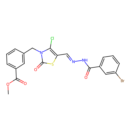 (E)-methyl 3-((5-((2-(3-bromobenzoyl)hydrazono)methyl)-4-chloro-2-oxothiazol-3(2H)-yl)methyl)benzoate structure