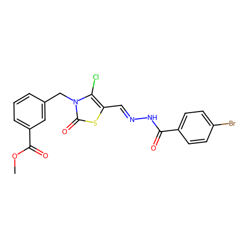 (E)-methyl 3-((5-((2-(4-bromobenzoyl)hydrazono)methyl)-4-chloro-2-oxothiazol-3(2H)-yl)methyl)benzoate structure
